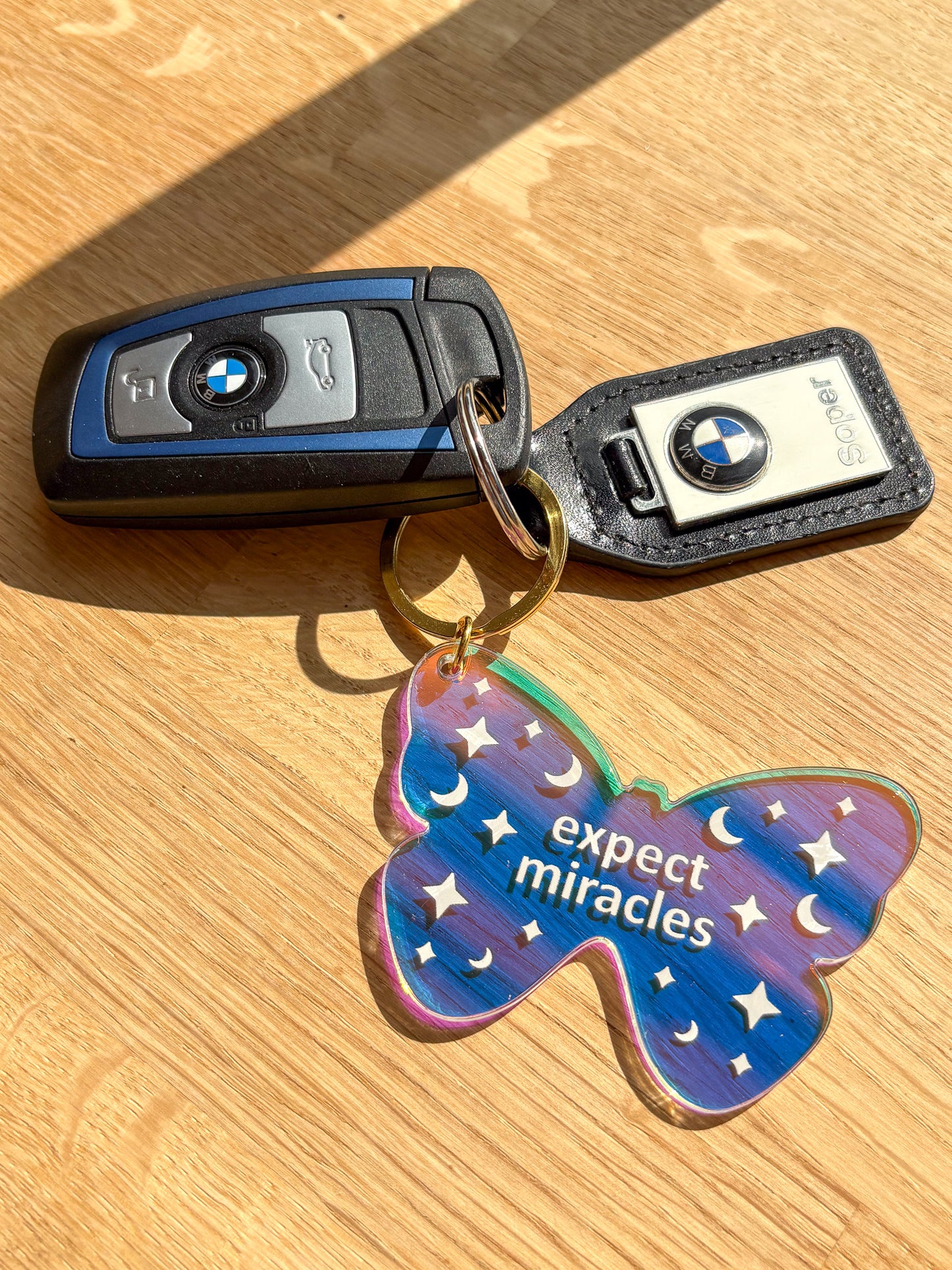 "Expect Miracles" Iridescent Butterfly Keychain