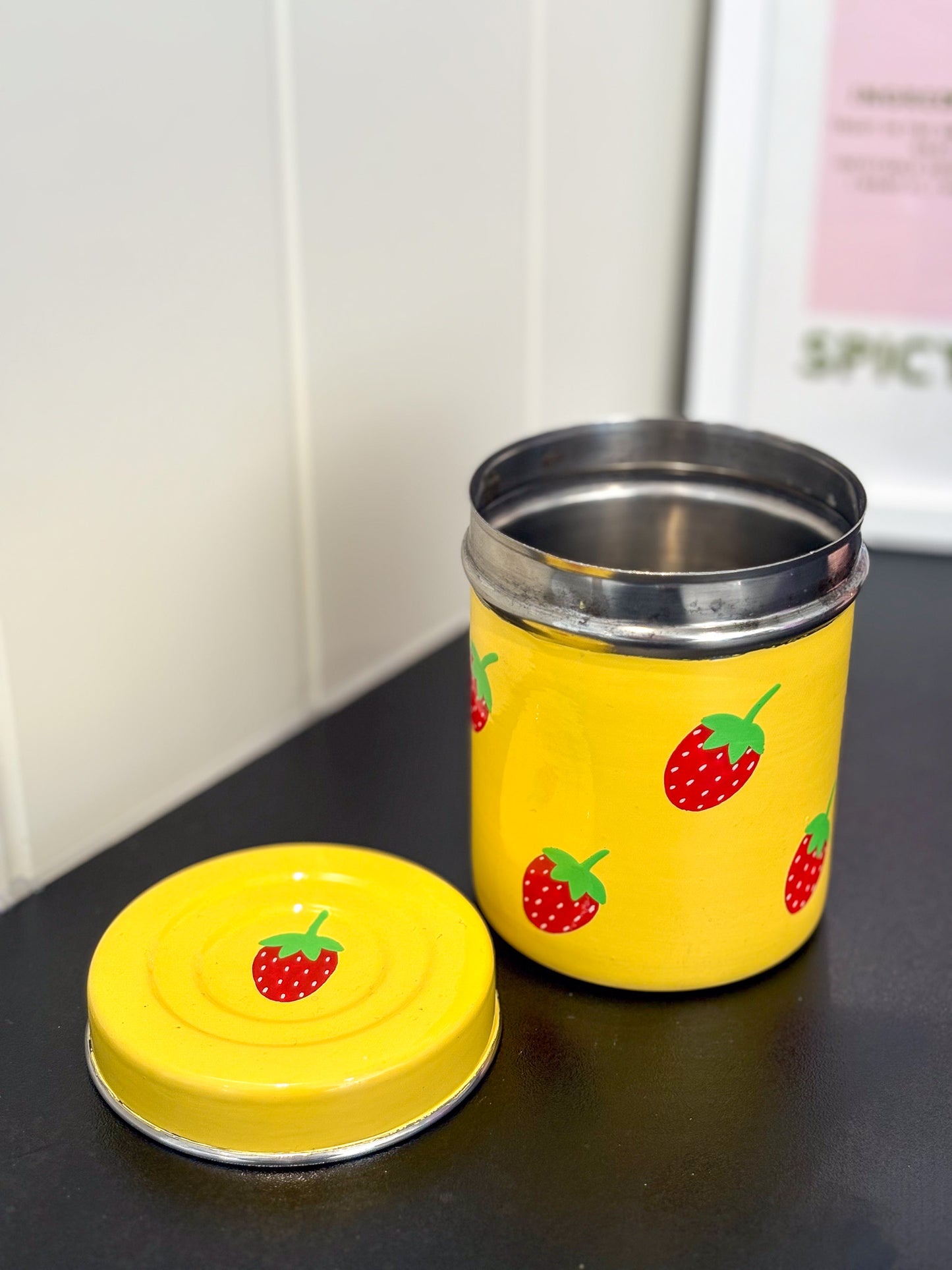 Strawberry Cheesecake Hand Painted Tea Caddy Tin