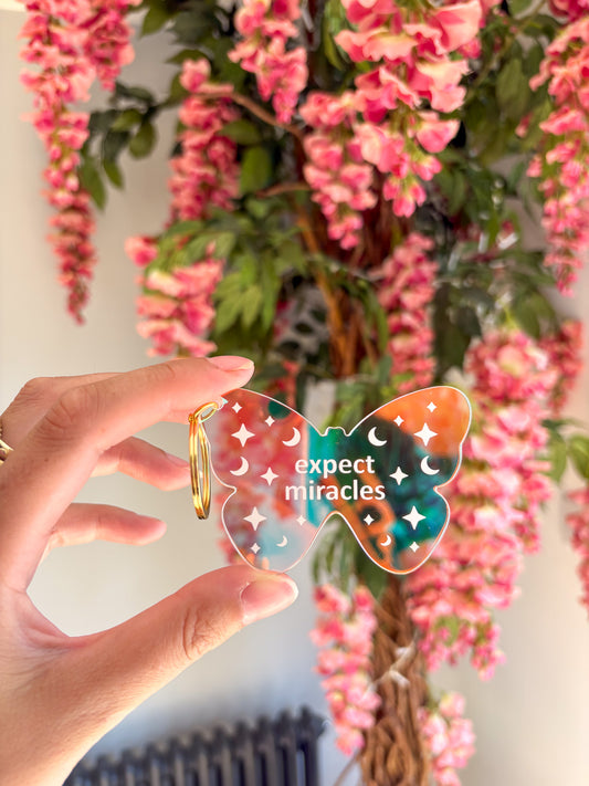 "Expect Miracles" Iridescent Butterfly Keychain