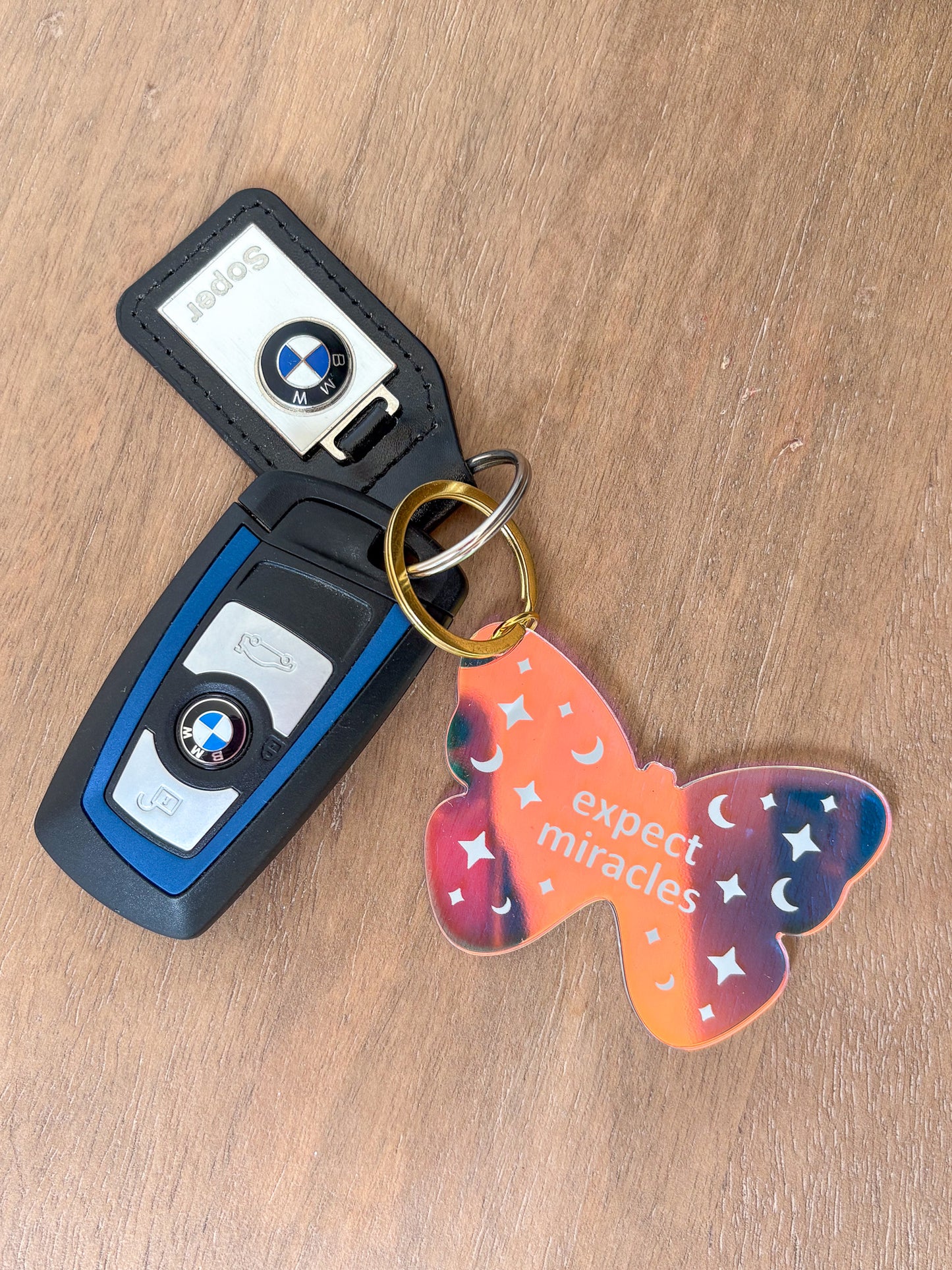 "Expect Miracles" Iridescent Butterfly Keychain