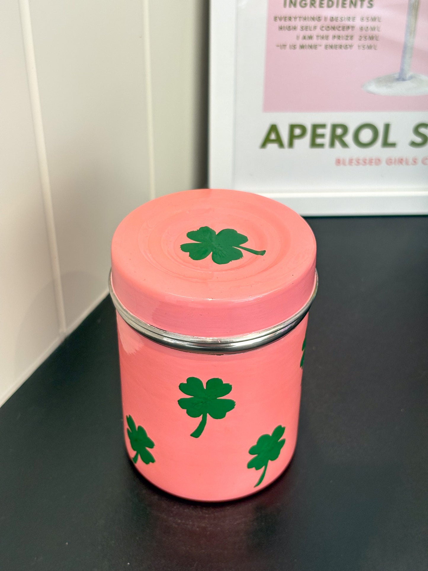 Lucky Girl Clover Hand Painted Tea Caddy Tin