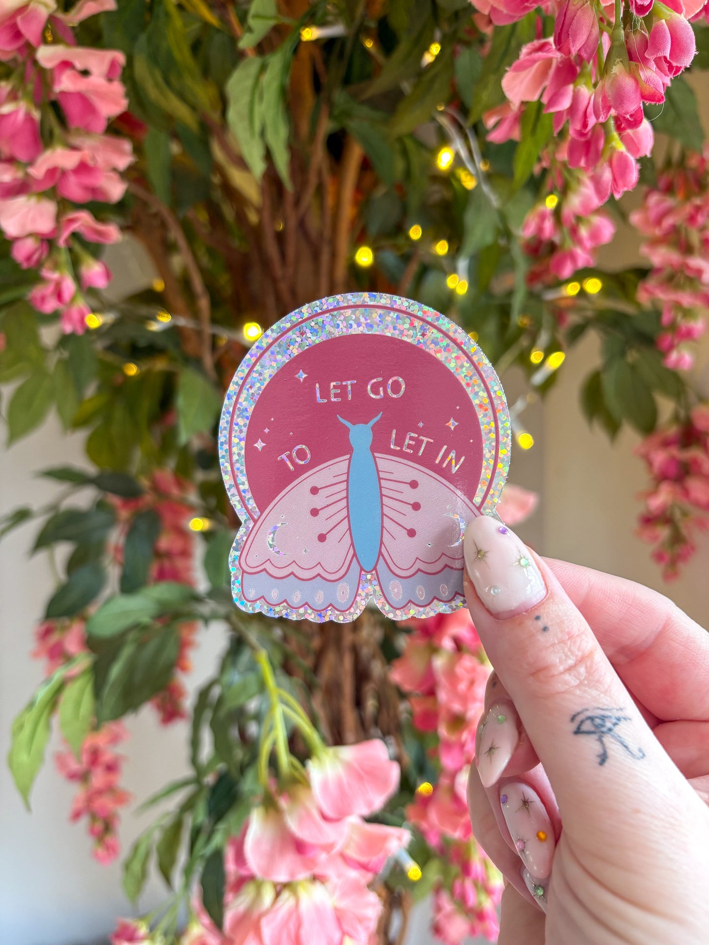 Let Go to Let in - Butterfly Moth Glitter Sticker Decal