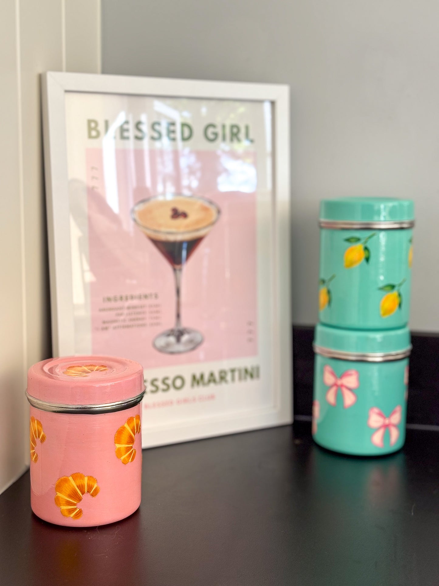 Croissant Hand Painted Tea Caddy Tin