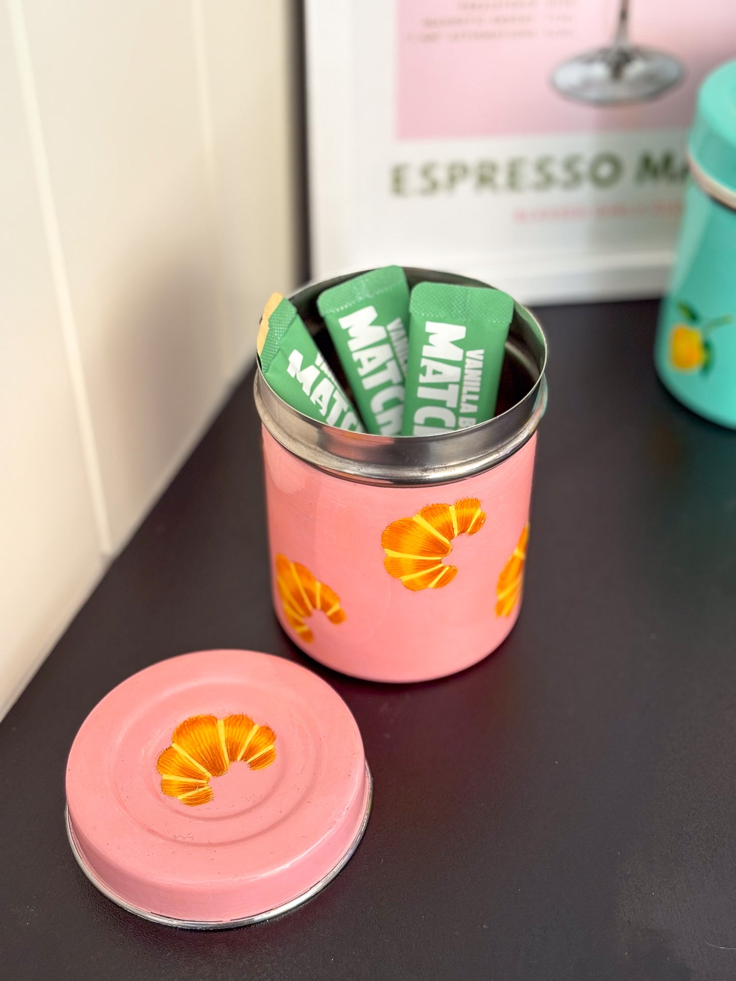 Croissant Hand Painted Tea Caddy Tin
