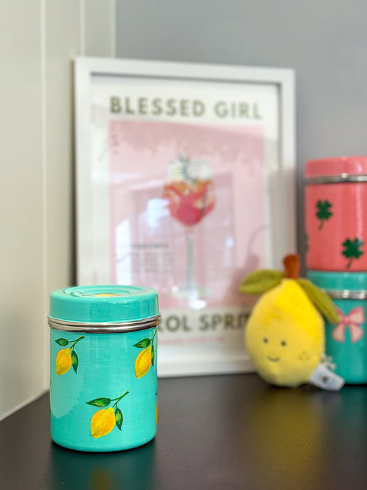 Lemon Hand Painted Tea Caddy Tin
