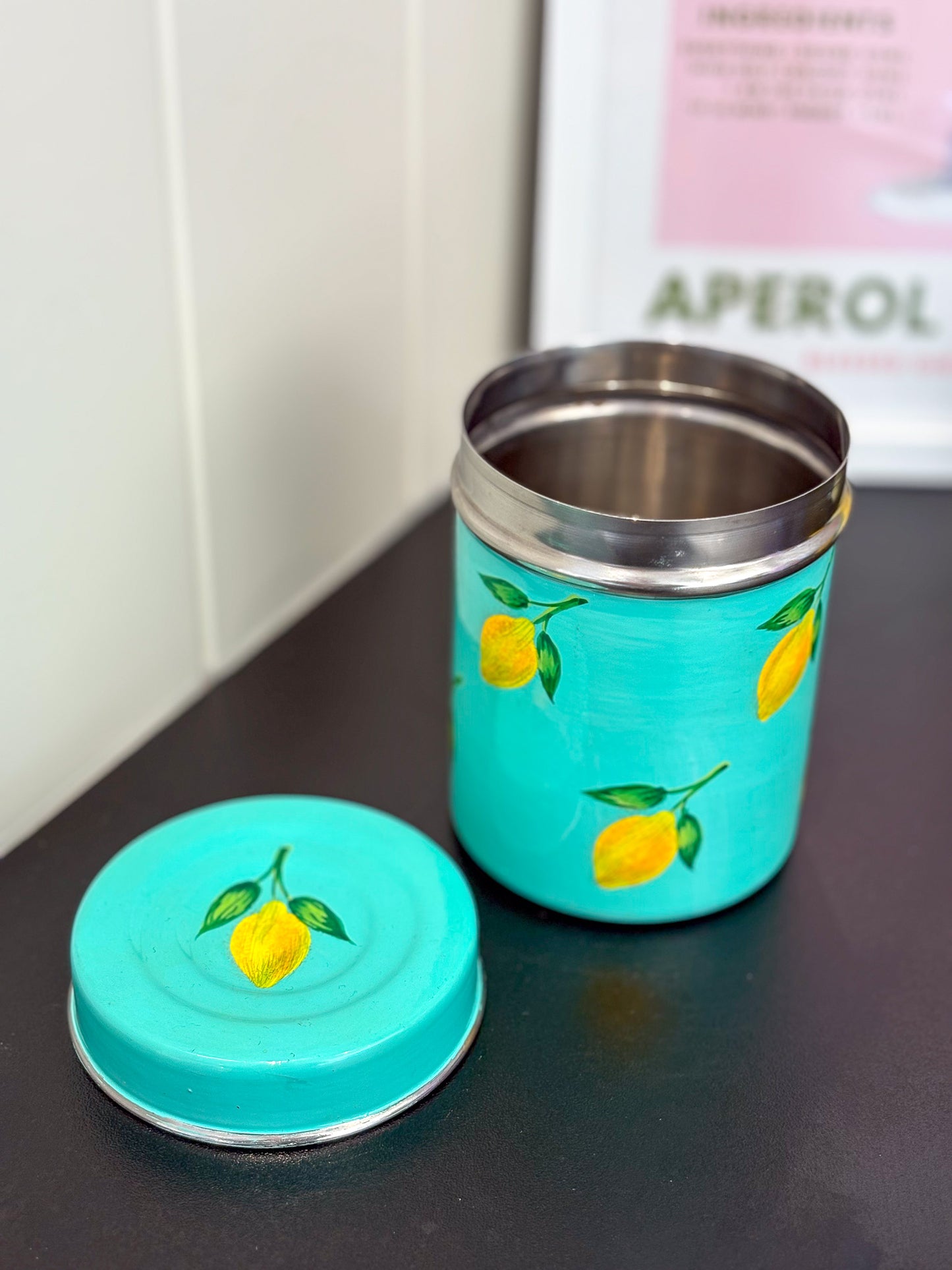 Lemon Hand Painted Tea Caddy Tin