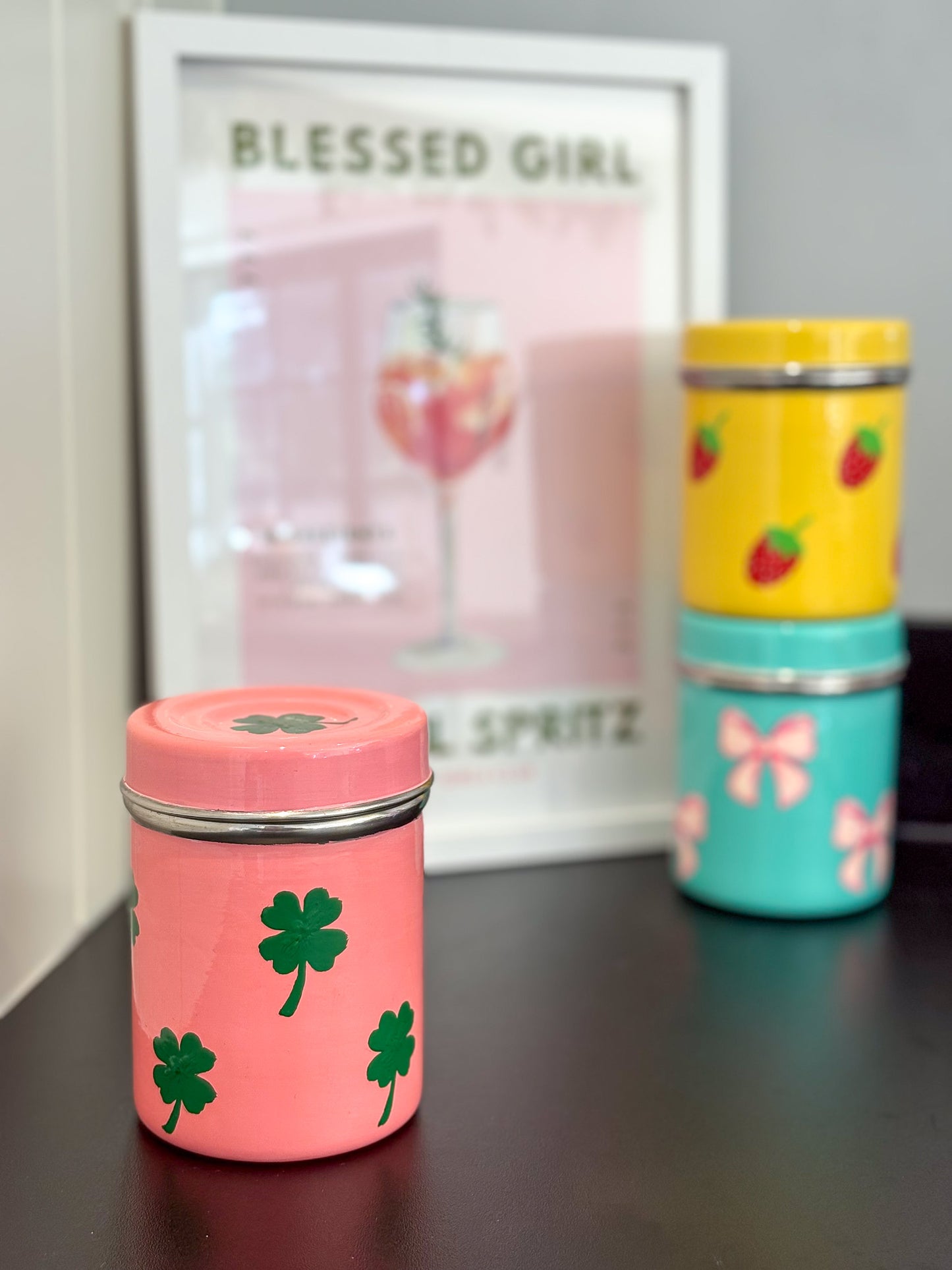 Lucky Girl Clover Hand Painted Tea Caddy Tin