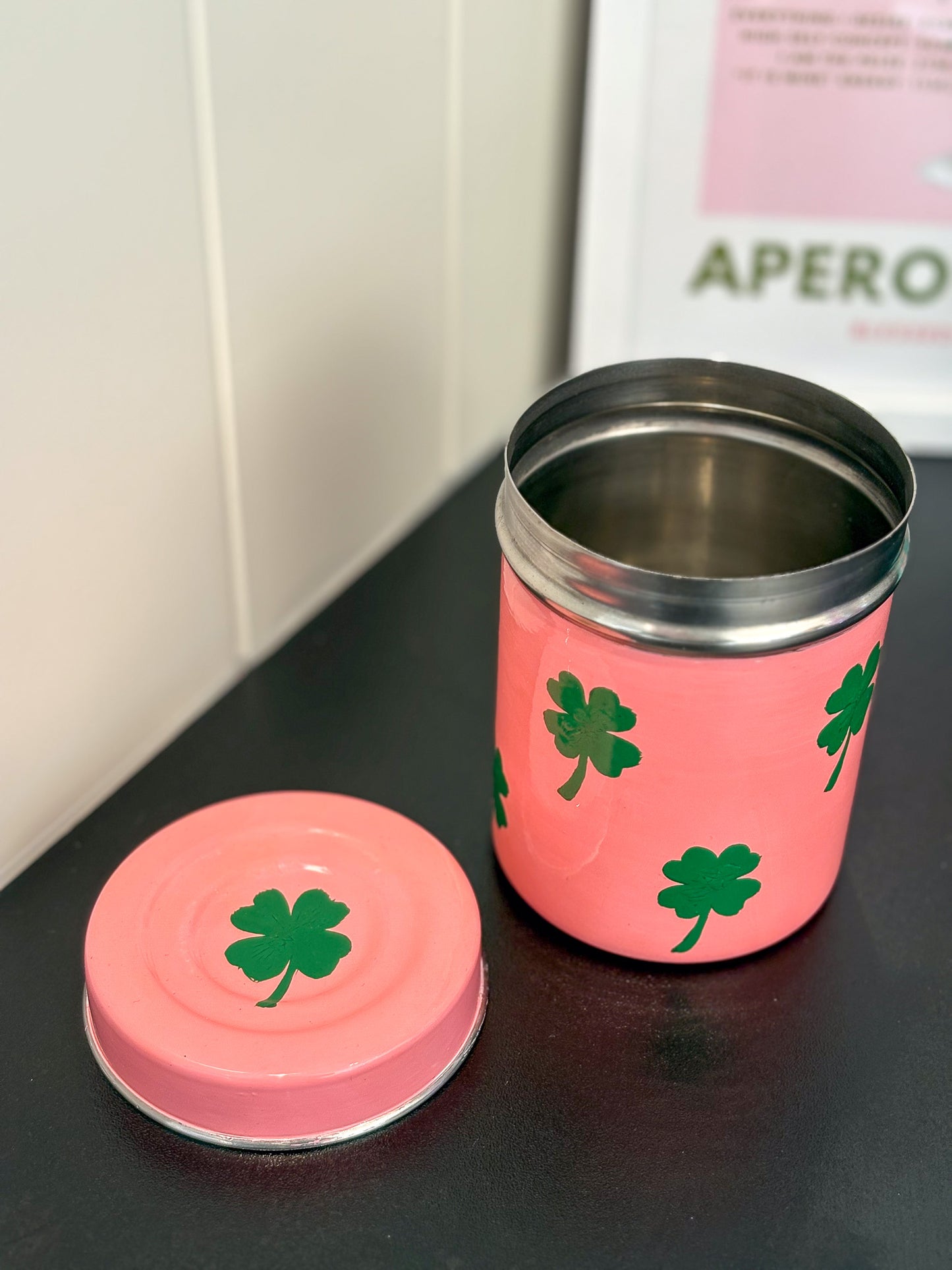 Lucky Girl Clover Hand Painted Tea Caddy Tin