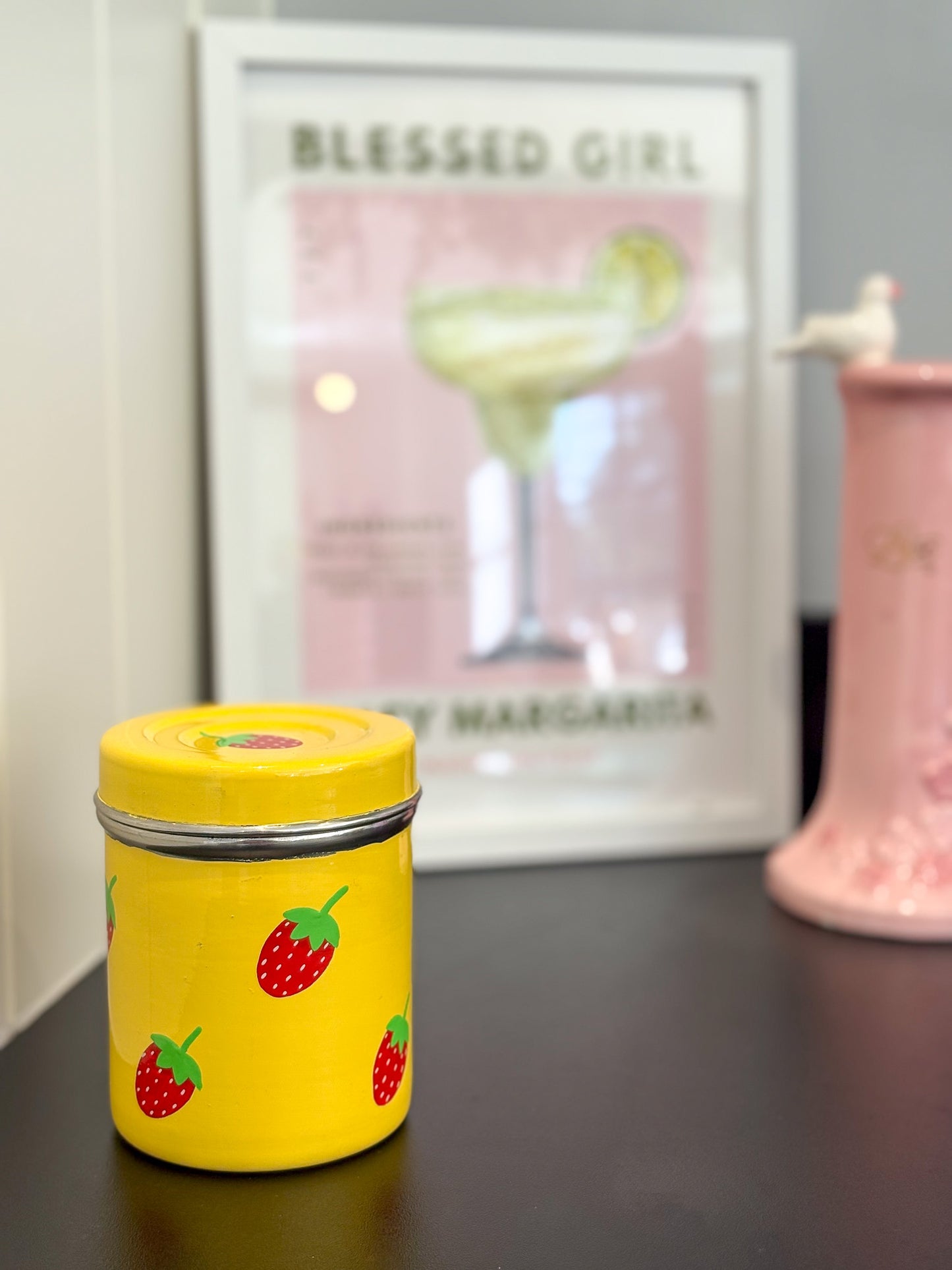 Strawberry Cheesecake Hand Painted Tea Caddy Tin