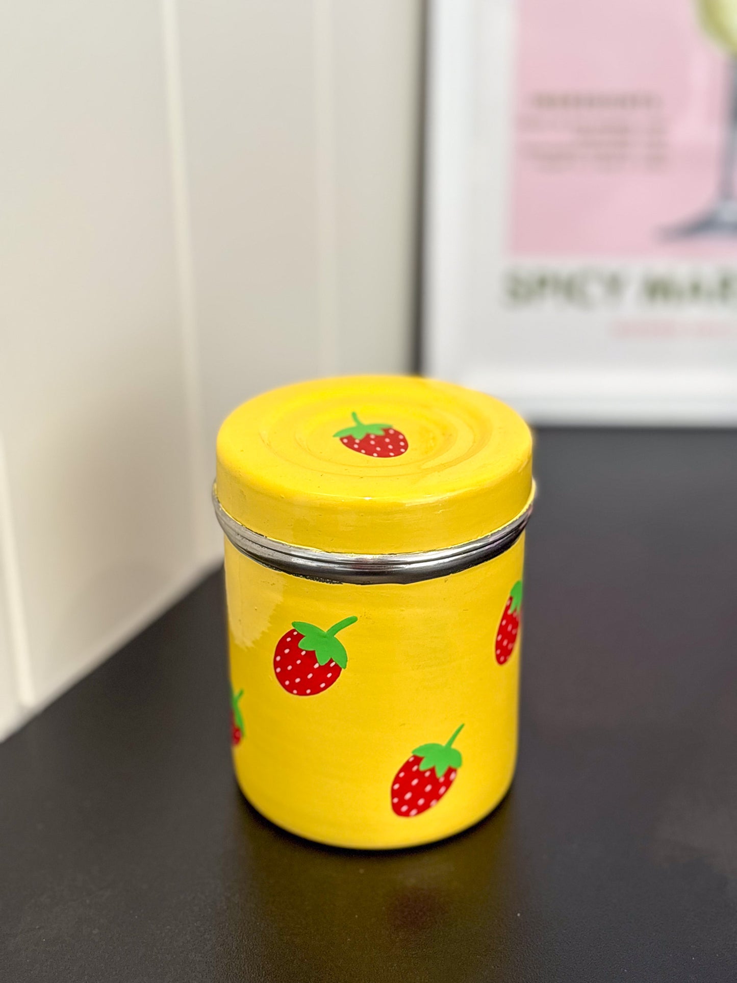 Strawberry Cheesecake Hand Painted Tea Caddy Tin